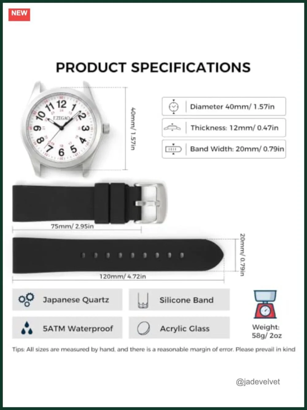 Nurse Watch Waterproof Analog 24 Hour Military Time Luminous Second Hand